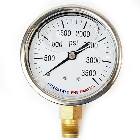 Interstate Pneumatics Oil Filled Pressure Gauge 3500 PSI 2-1/2 Inch Dial 1/4 Inch NPT Bottom Mount G7022-3500